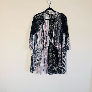 Kimono Patchwork Lace Sheer Lagenlook Boho Mixed Print Quarter Sleeve S/M